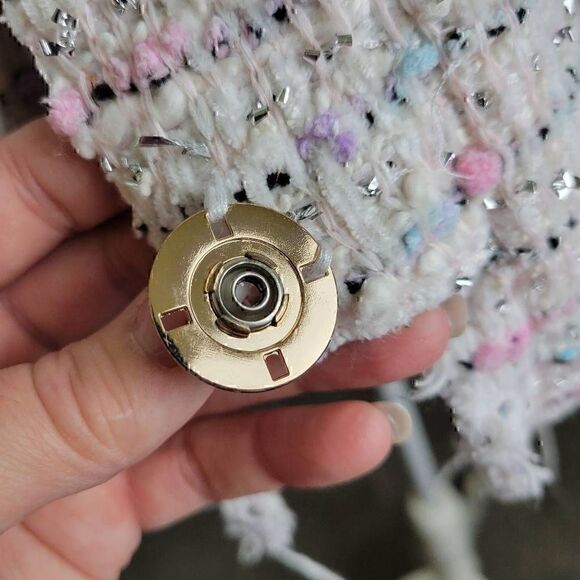 Olivaceous Bumpy Textured Colorful Silver Glittery Frayed Edge Cropped Jacket - Picture 9 of 10